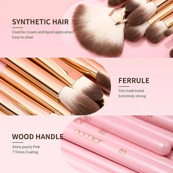 Docolor Eye Makeup Brushes 15Pcs Eyeshadow Brush Set with Synthetic Hairs - Pink - Picture 4 of 9